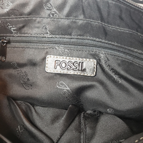 Fossil elegant striped patchwork crossbody shoulder bag purse w/ key charm - Picture 8 of 8